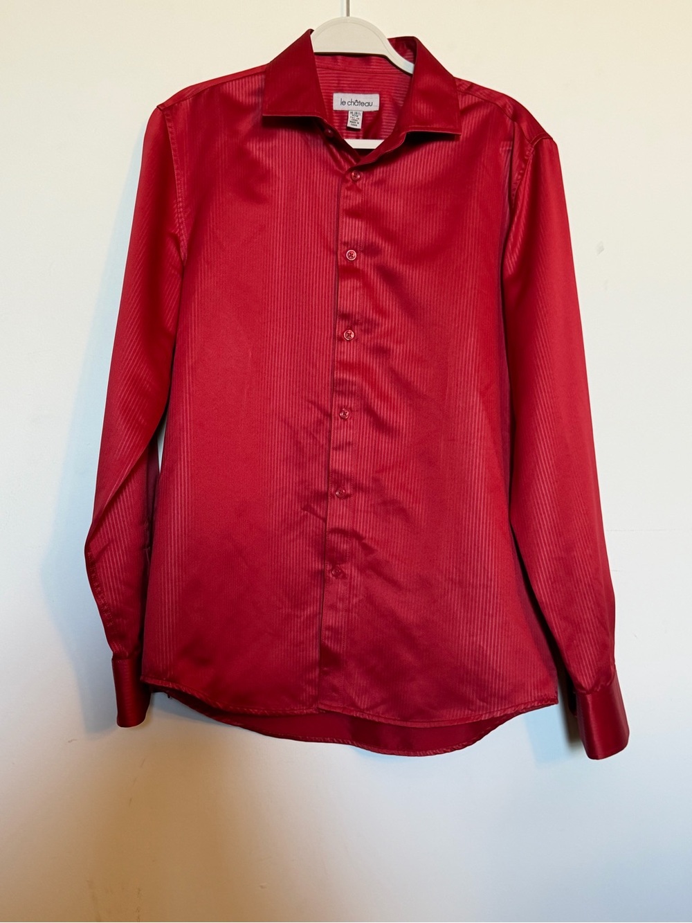 le chateau Men's Red Satin Dress Shirt